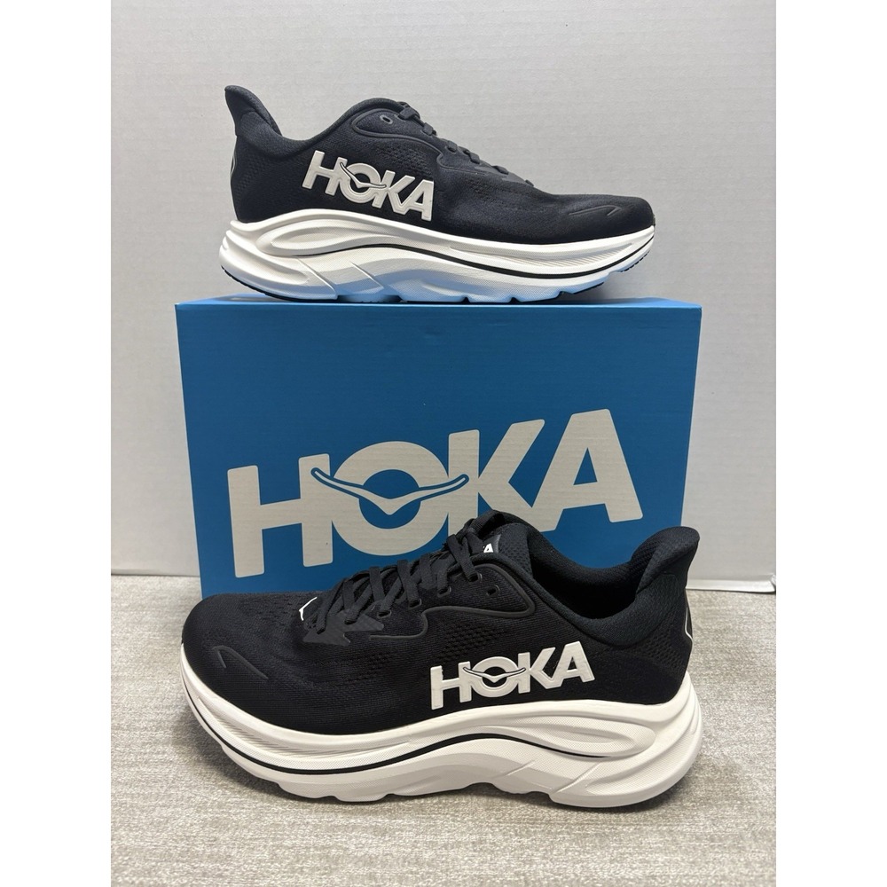 Mens Size 10.5 - Hoka One Clifton 10 Black / White Running Shoes 1162030 BWHT